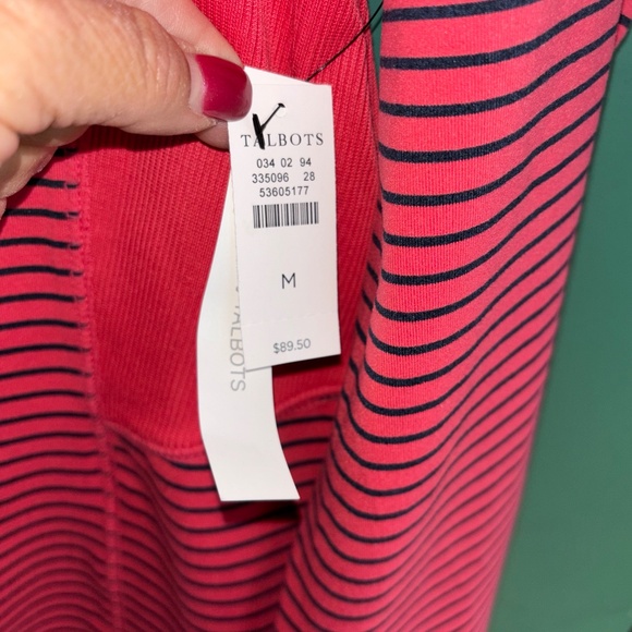 Talbots Coral and Navy Blue Striped Half-Zip Sweatshirt - Picture 3 of 7